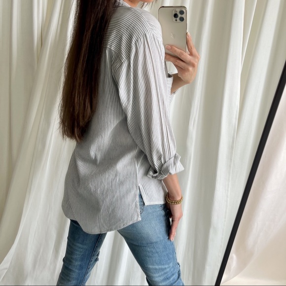 Classic Striped Button-Up Shirt—Ivory/Black - Picture 10 of 14